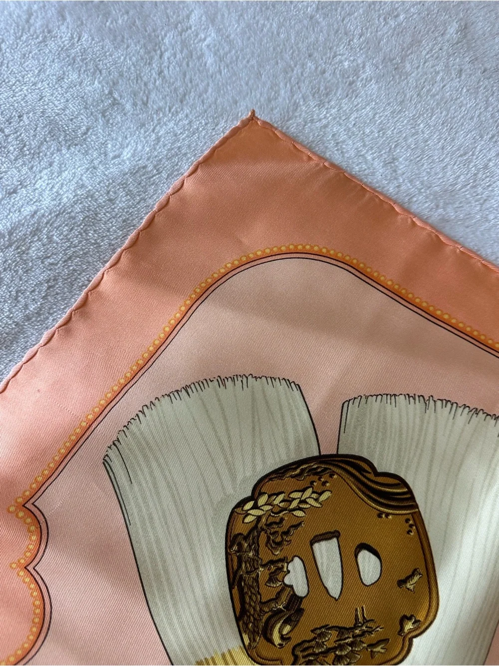 Hermes Peach and Gold Silk Scarf with Ornate Dragon Panels - Picture 5 of 16